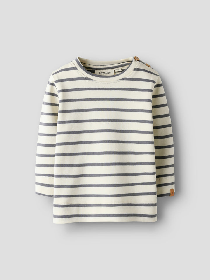 Lil Atelier gestreept jersey T-shirt met knoopjes in Turtledove