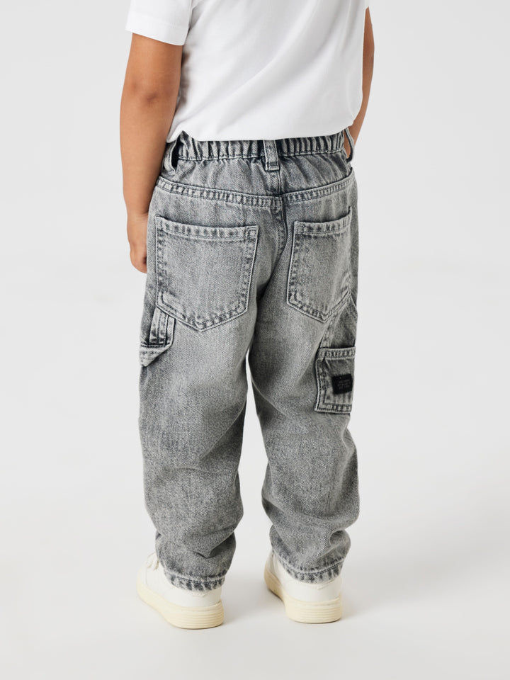 Grijze tapered fit jeans van Name It met verstelbare taille en studs