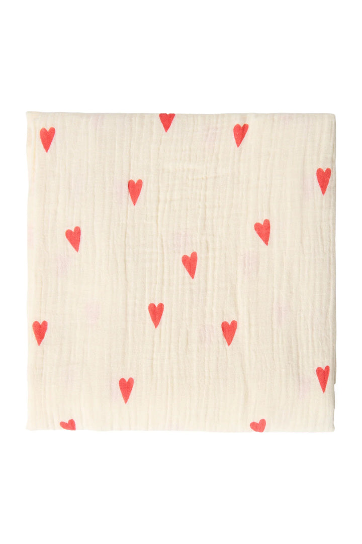 Studio Noos tetradoek 70x70 cm in  beige met hartjesprint van bio katoen