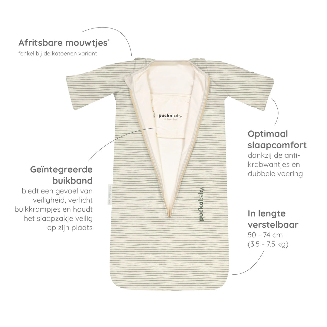 Puckababy - Slaapzak The Bag Newborn 0-6m 1.0 TOG | Cotton Green Stripes
