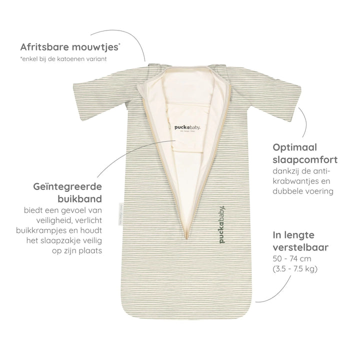Puckababy - Slaapzak The Bag Newborn 0-6m 1.0 TOG | Cotton Green Stripes
