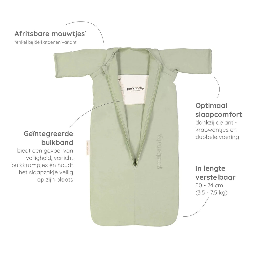Puckababy - Slaapzak The Bag Newborn 0-6m 1.0 TOG | Cotton Olive