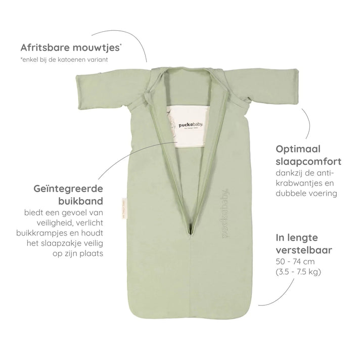 Puckababy - Slaapzak The Bag Newborn 0-6m 1.0 TOG | Cotton Olive