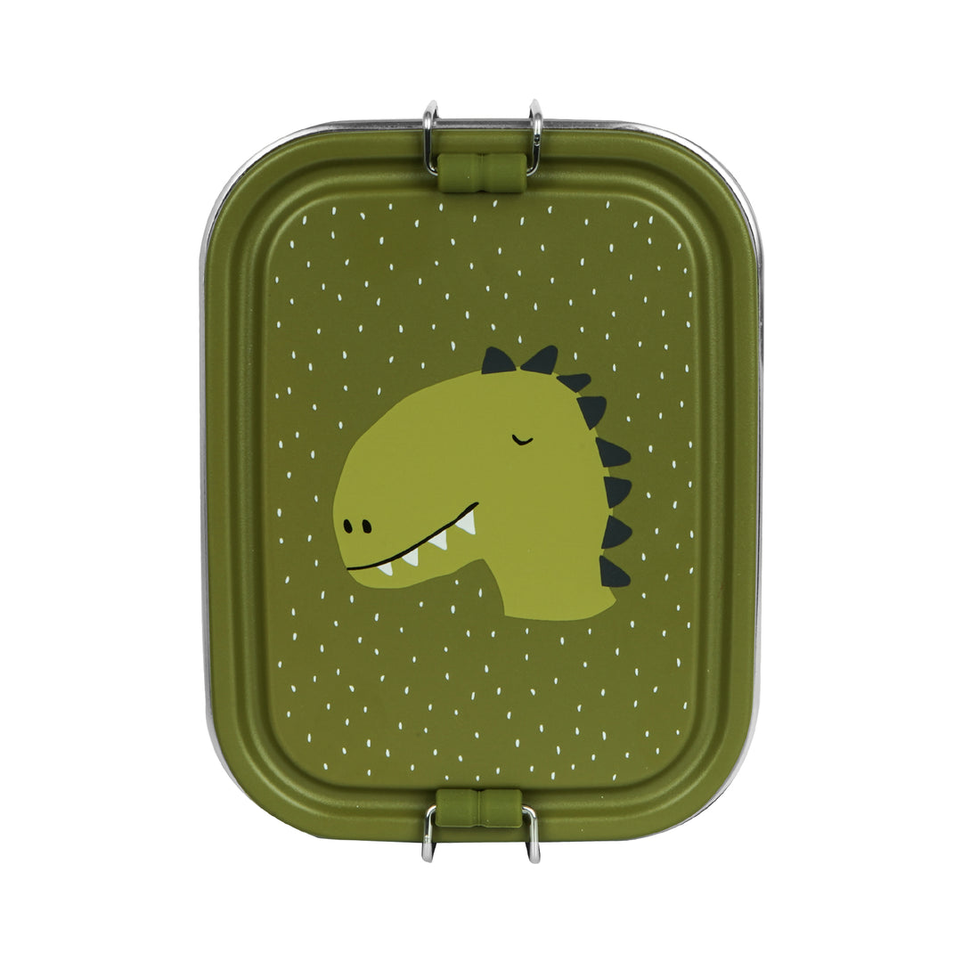 Lunchbox Trixie Mr. Dino, roestvrij staal met diertje op het deksel en clipsluiting