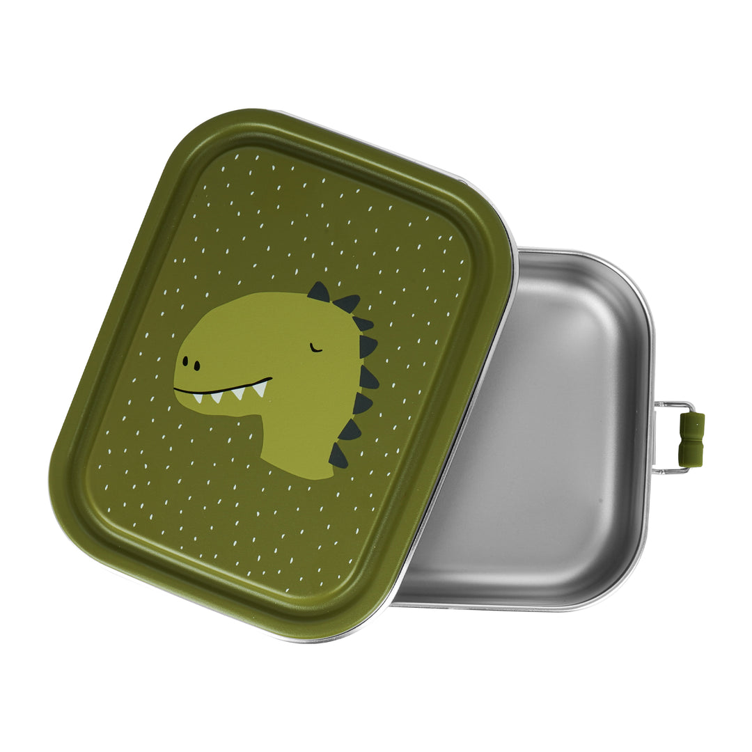 Lunchbox Trixie Mr. Dino, roestvrij staal met diertje op het deksel en clipsluiting