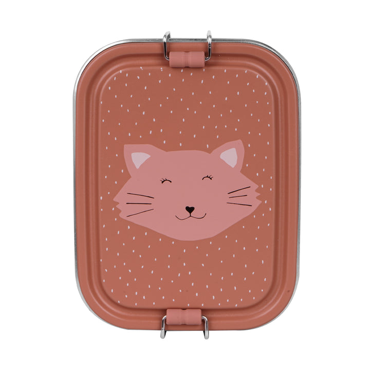 Lunchbox Trixie Mrs. Cat, roestvrij staal met diertje op het deksel en clipsluiting