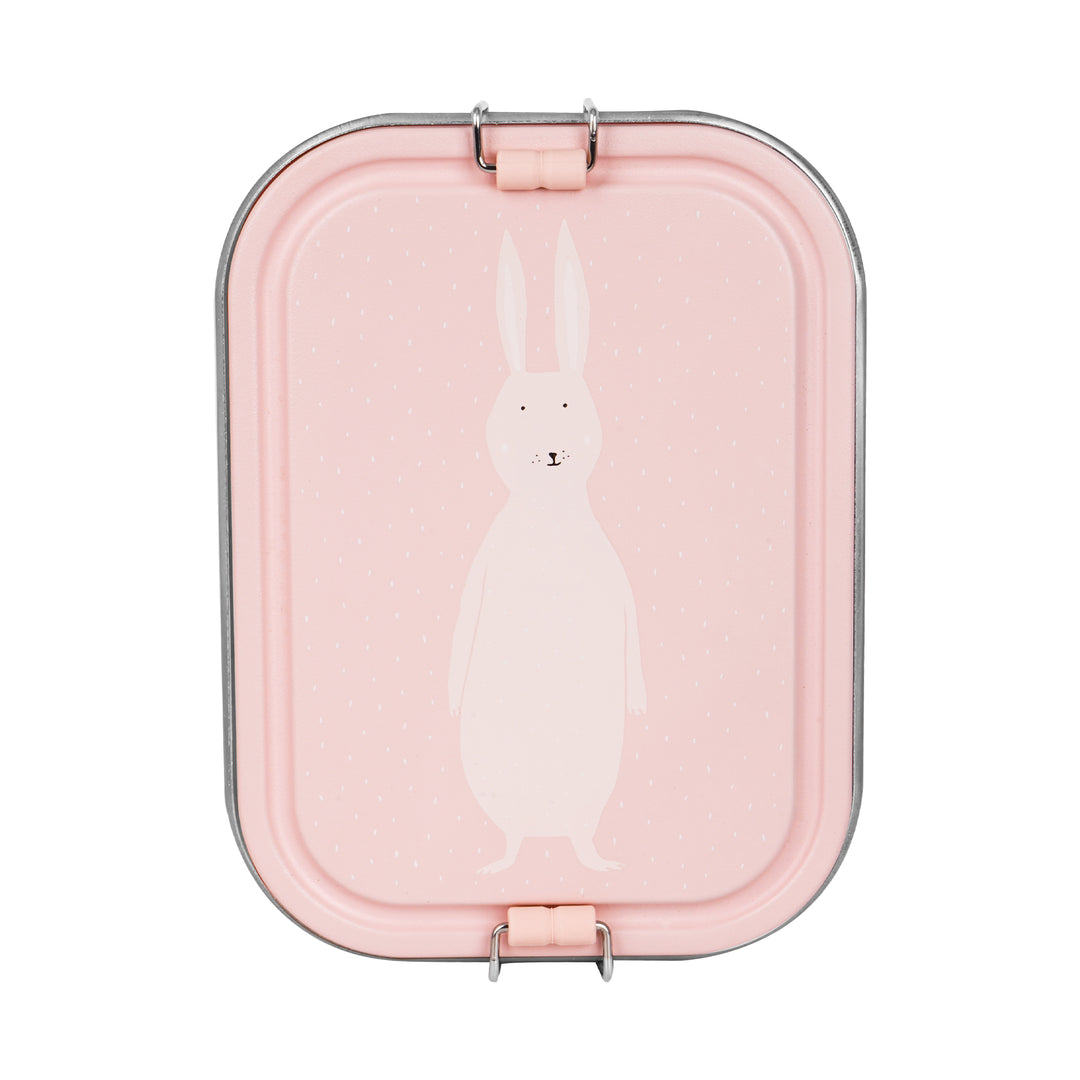 Lunchbox Trixie Mrs. Rabbit, roestvrij staal met diertje op het deksel en clipsluiting