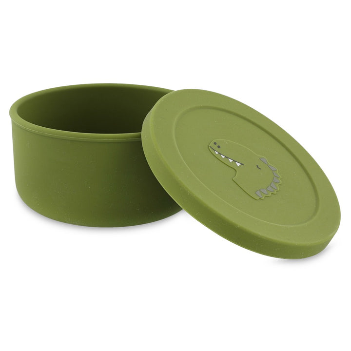 Silicone snackdoosje met deksel Mr. Dino van Trixie, perfect voor kindersnacks.