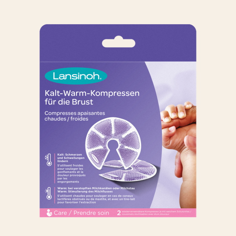 Lansinoh 3-in-1 Kalmerende Warm/Koud Kompressen in wasbare hoes, flexibel bij zowel warm als koud gebruik.