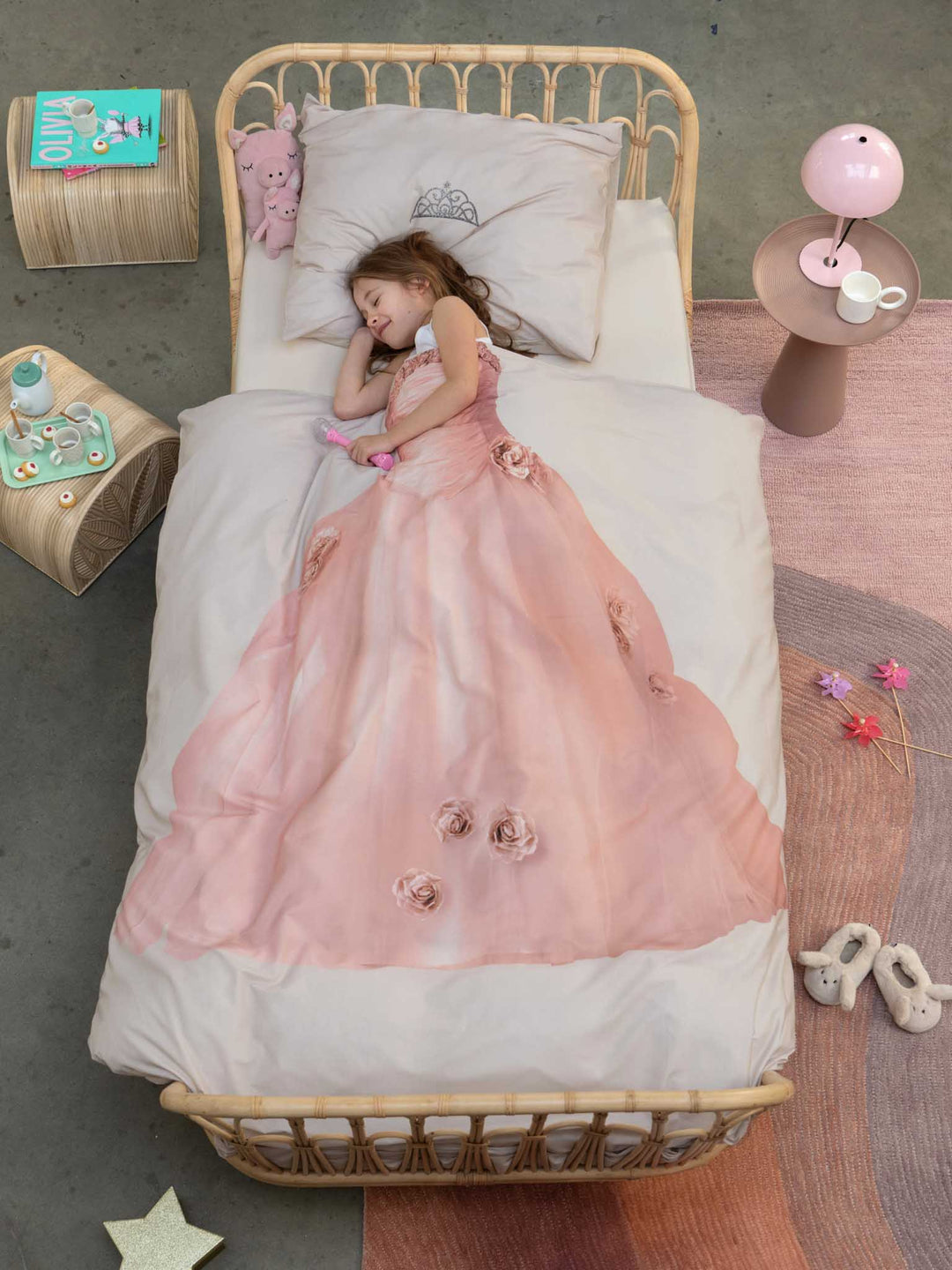 Snurk Princess dekbedovertrek 140x200 cm in Beige met prinsessenjurk en kroon fotoprint