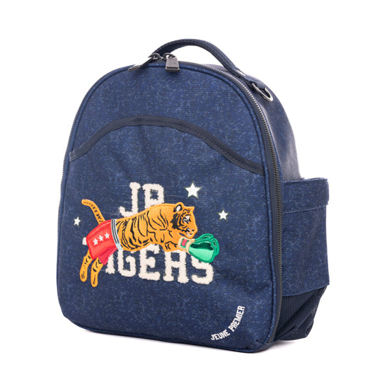 Jeune Premier Ralphie Boxing Tiger Navy Melangepeuterrugzak met dynamische tijgerprint, licht en duurzaam, ideaal voor jonge kinderen