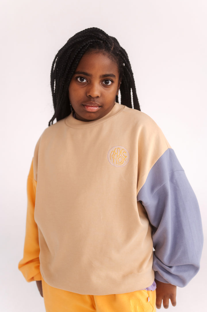 Repose Crewneck Sweater met colorblock design, geribde hals en oversized pasvorm