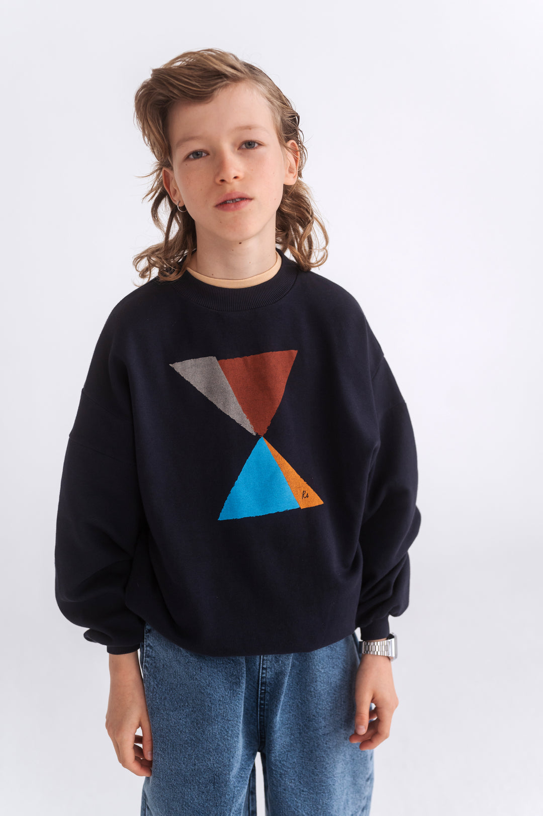 Repose Crewneck Sweater in Deep Dark Blue met geribde hals en oversized pasvorm