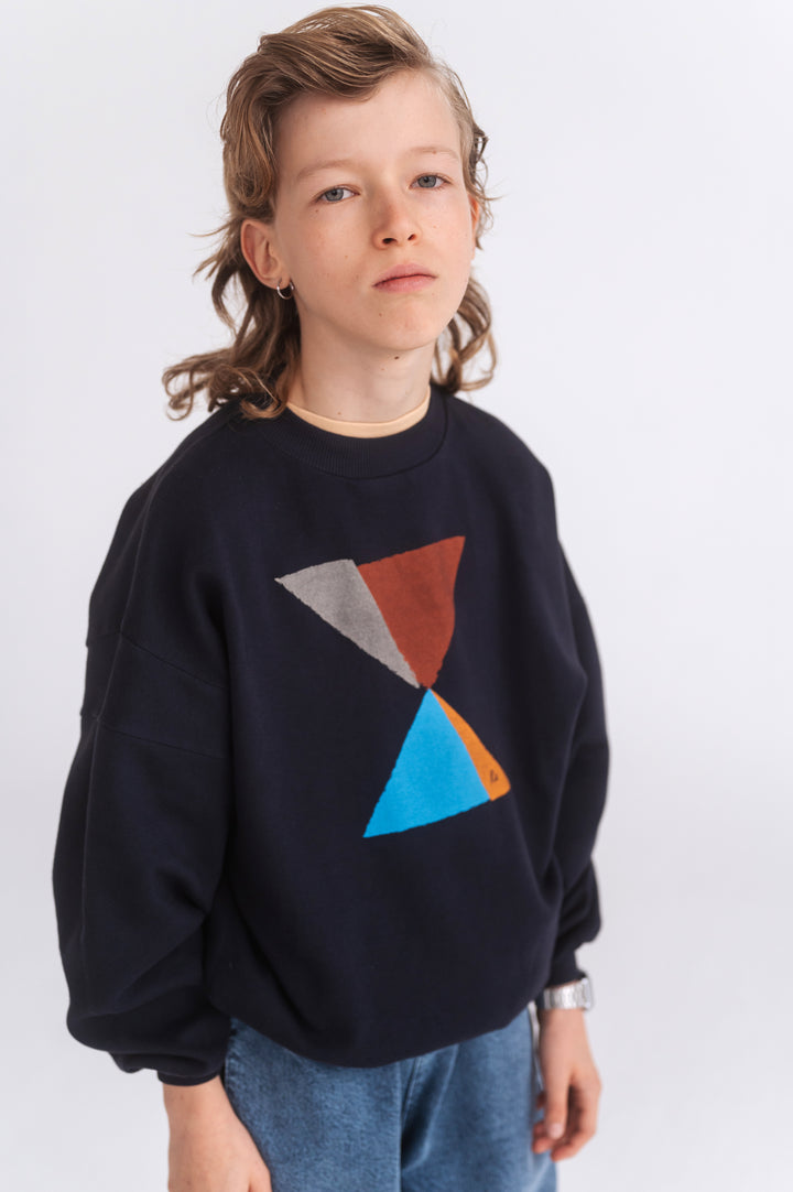 Repose Crewneck Sweater in Deep Dark Blue met geribde hals en oversized pasvorm