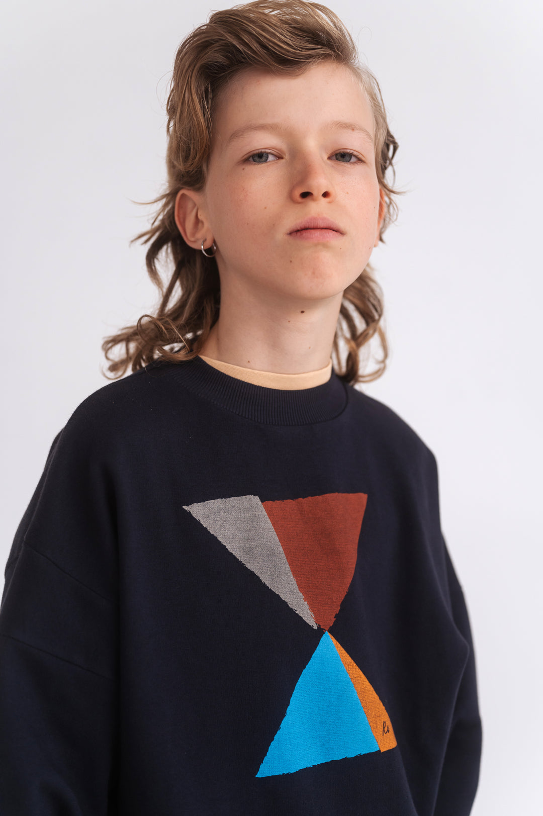 Repose Crewneck Sweater in Deep Dark Blue met geribde hals en oversized pasvorm