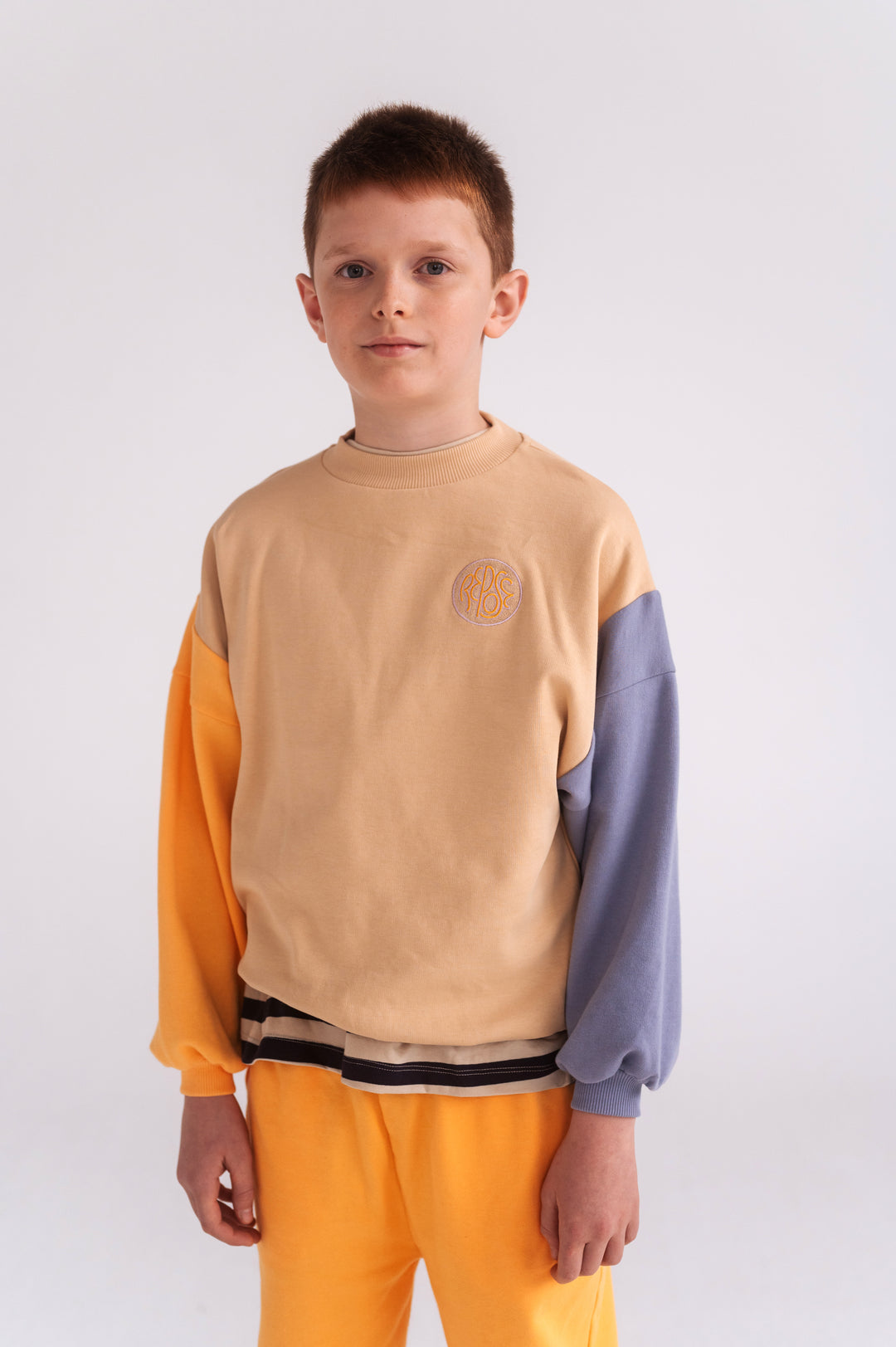 Repose Crewneck Sweater met colorblock design, geribde hals en oversized pasvorm