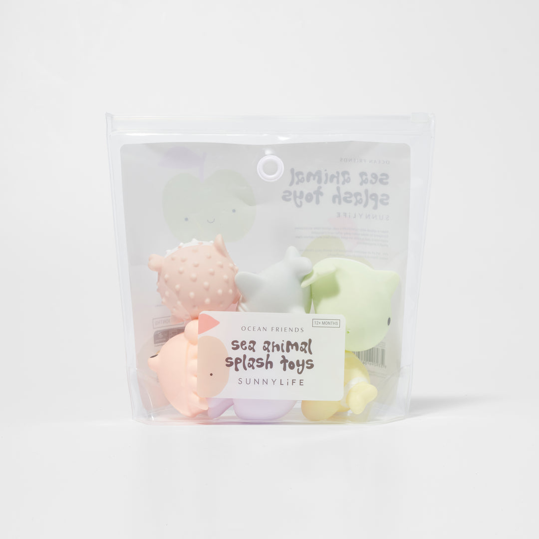 Set van zes Sunnylife badspeeltjes in de vorm van zeedieren in pastelkleuren