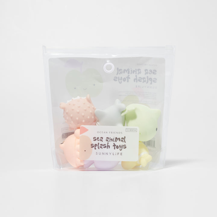 Set van zes Sunnylife badspeeltjes in de vorm van zeedieren in pastelkleuren