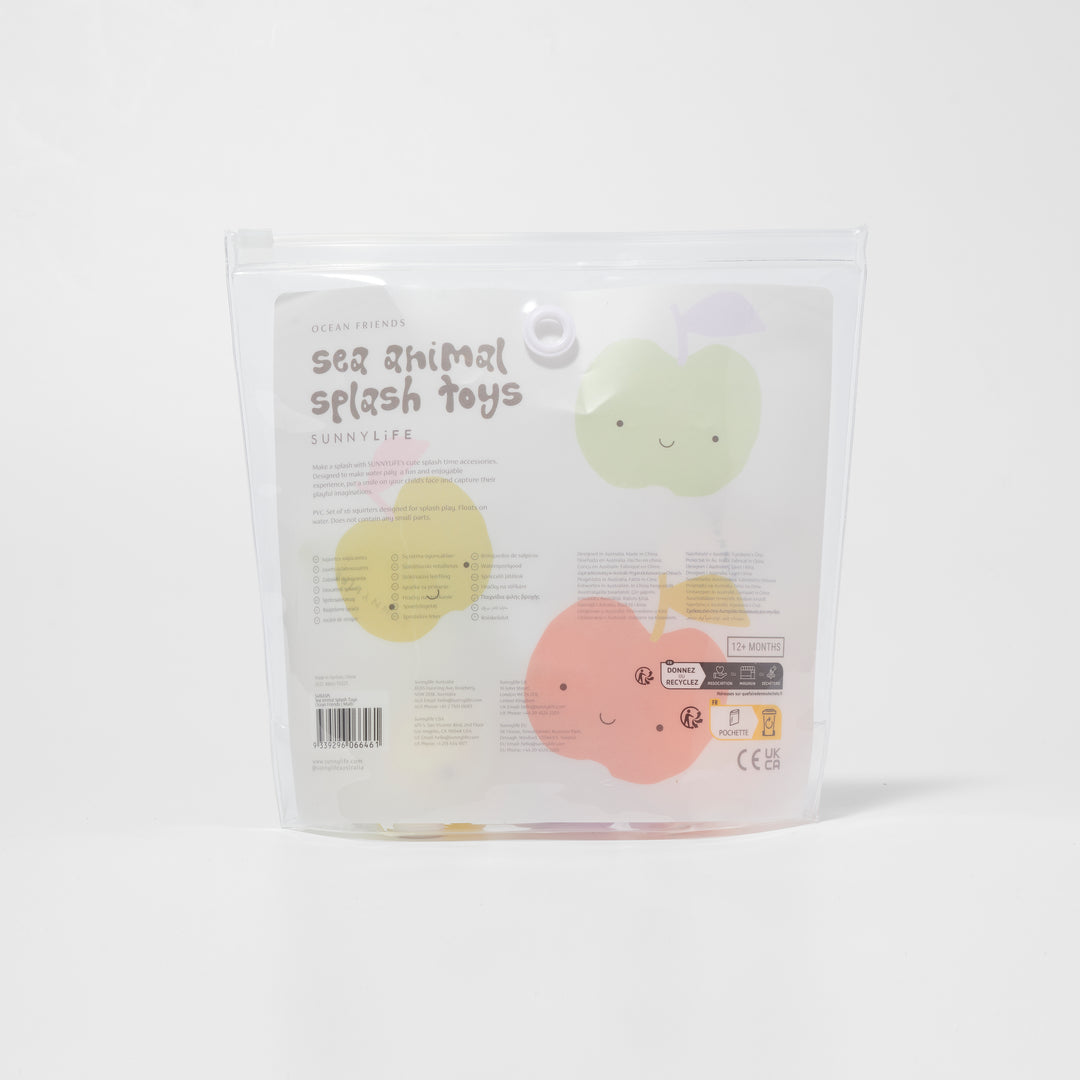 Set van zes Sunnylife badspeeltjes in de vorm van zeedieren in pastelkleuren
