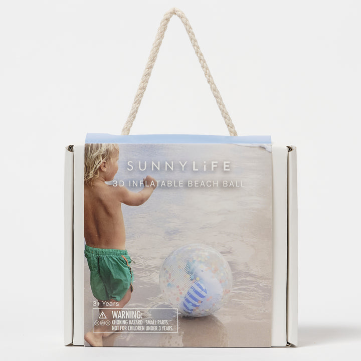 Strandbal met blauwe strepen, glitters en 3D zeemeeuw binnenin