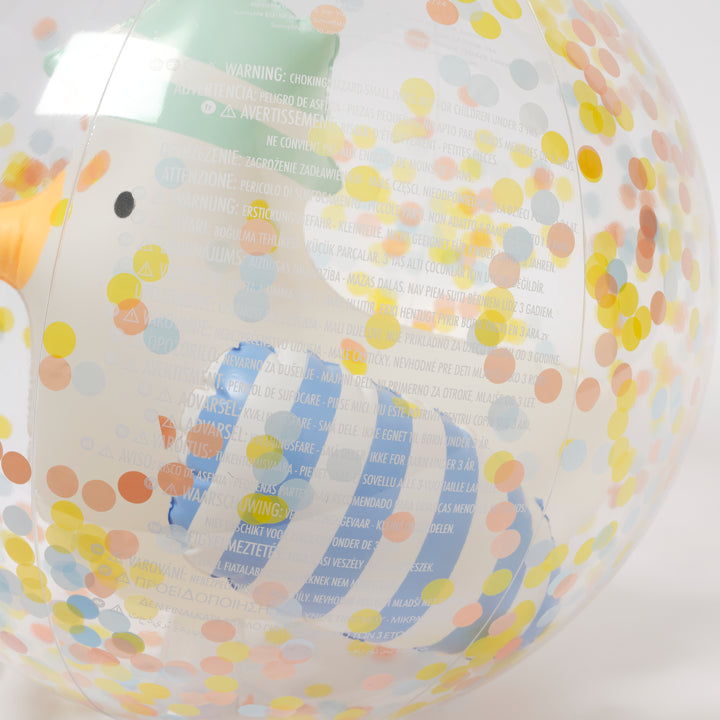 Strandbal met blauwe strepen, glitters en 3D zeemeeuw binnenin