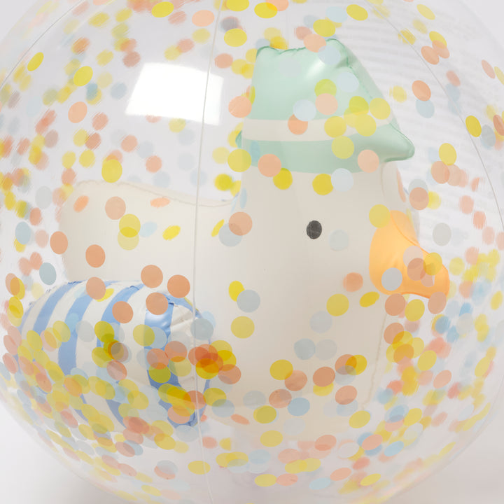 Strandbal met blauwe strepen, glitters en 3D zeemeeuw binnenin