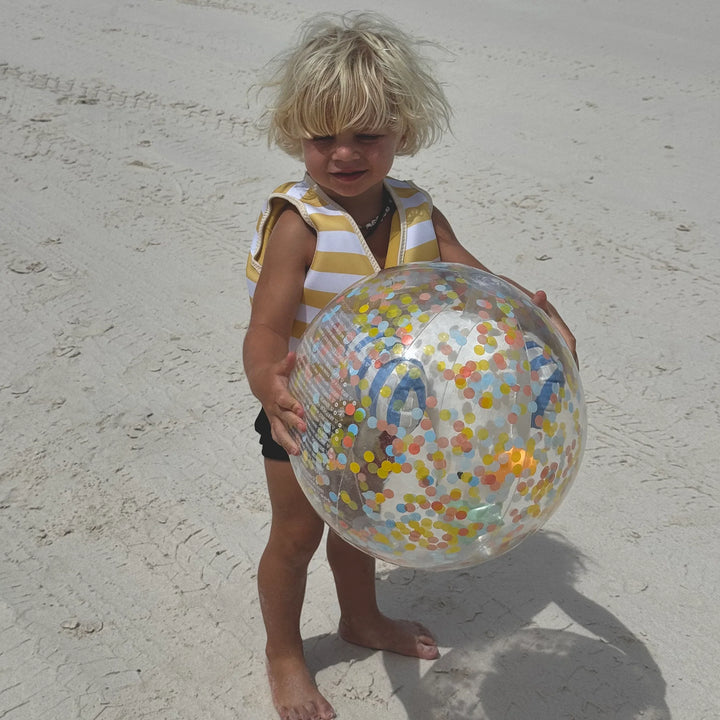Strandbal met blauwe strepen, glitters en 3D zeemeeuw binnenin