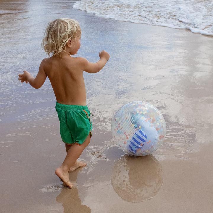 Strandbal met blauwe strepen, glitters en 3D zeemeeuw binnenin