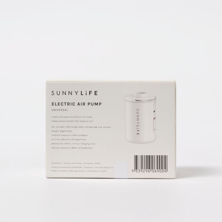 Witte Sunnylife elektrische luchtpomp met mondstukken en USB-oplaadkabel