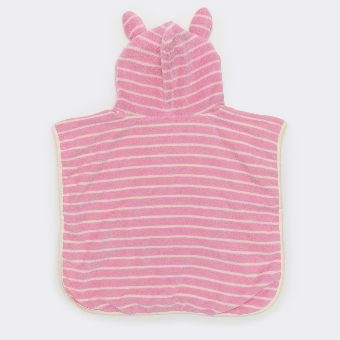 Zachte roze gestreepte kinderponcho van Sunnylife met capuchon en drukknopen
