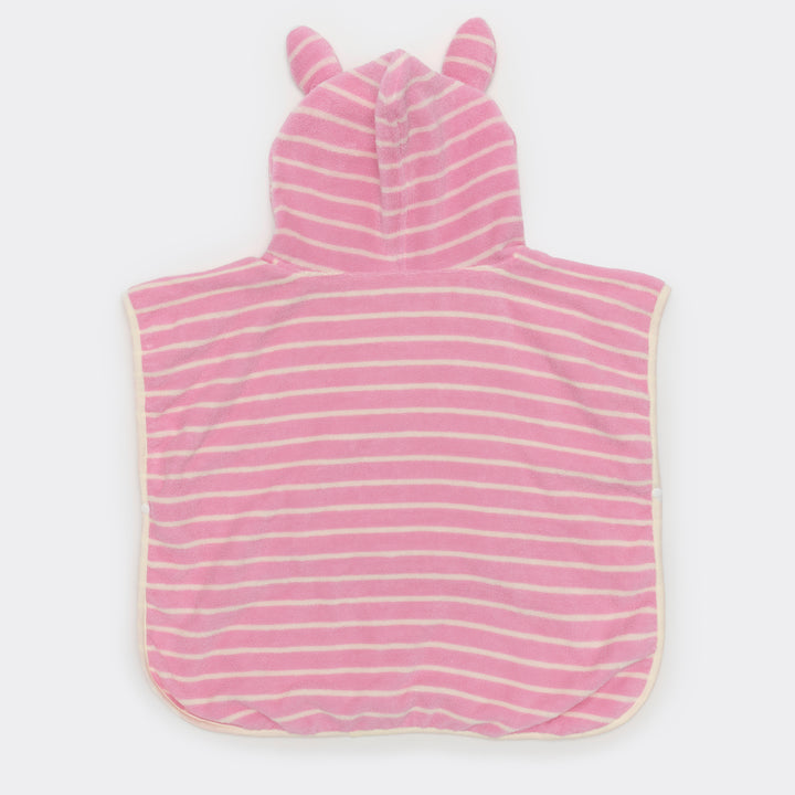 Zachte roze gestreepte kinderponcho van Sunnylife met capuchon en drukknopen
