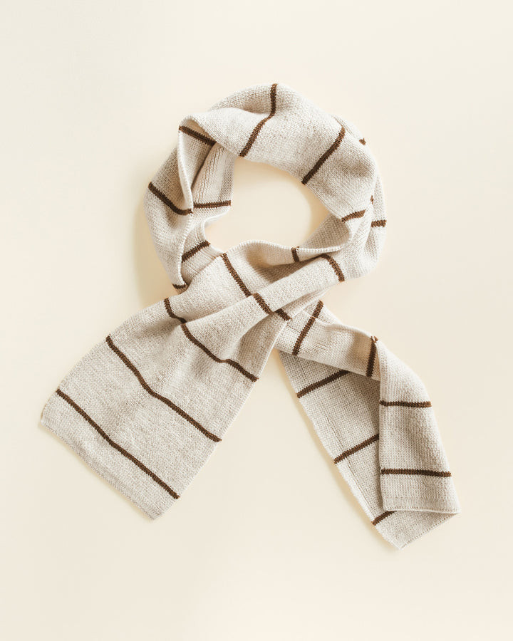 Hvid Igor sjaal in Cream/Mocha met rode strepen, merinowol