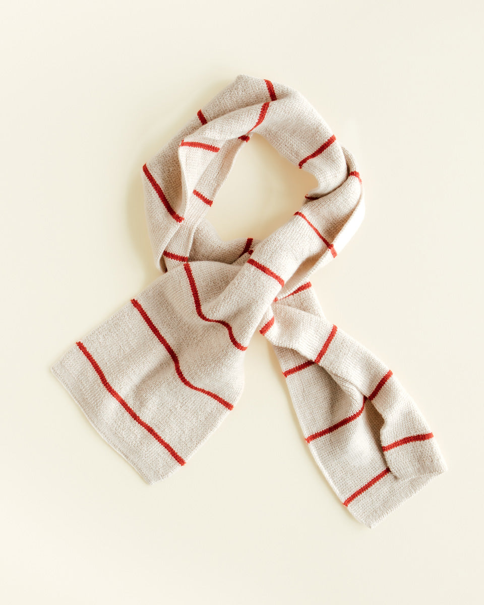 Hvid Igor sjaal in Cream/Red met rode strepen, merinowol
