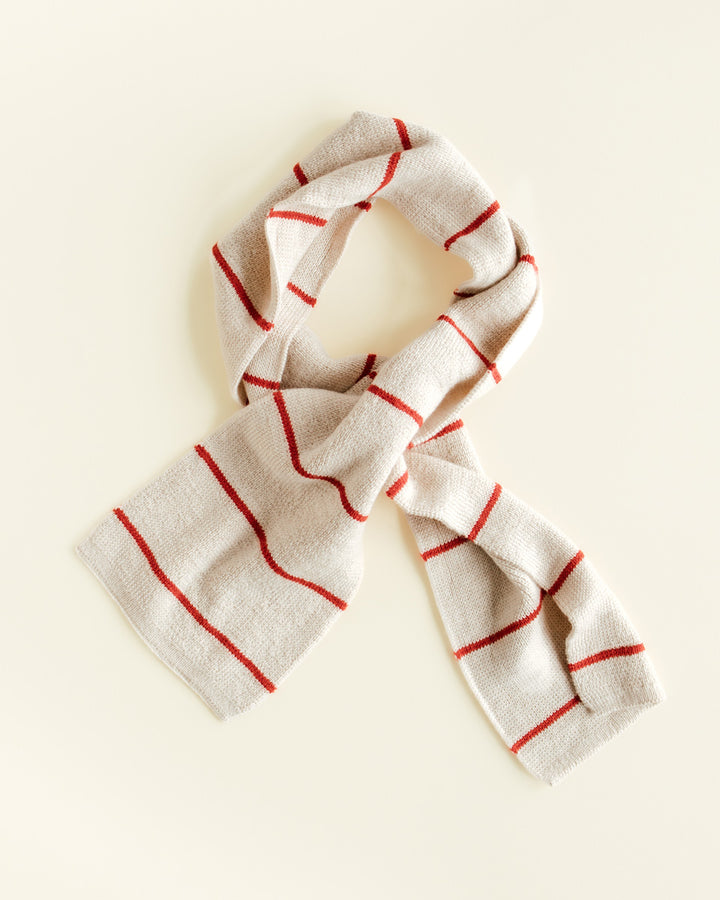 Hvid Igor sjaal in Cream/Red met rode strepen, merinowol