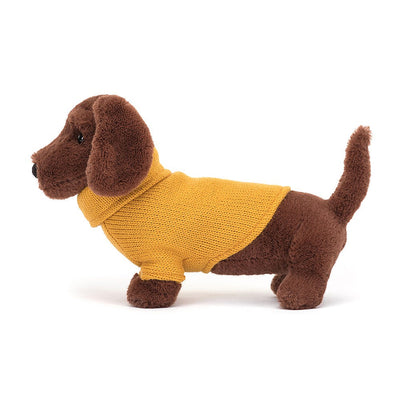 Knuffel Sweater Sausage Dog Yellow 14cm