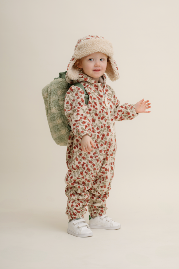 Zachte teddy rugzak Garbo & Friends Pile in Sage Check met ruitjesprint, gerecycled polyester