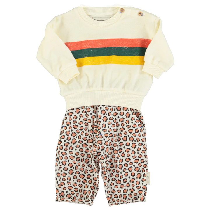 Ecru baby sweater van Piupiuchick met gestreepte mouwen en ster op de achterkant