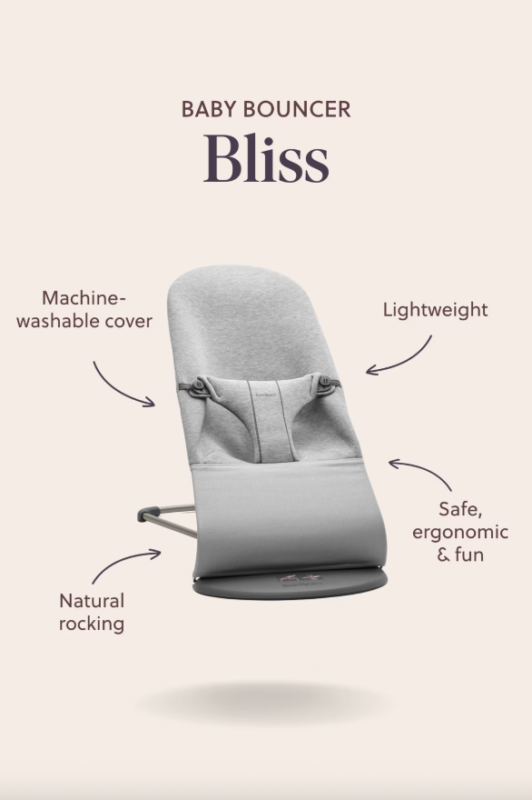 BabyBjörn Relax Bliss 3D Jersey houtskoolgrijs wipstoeltje met ergonomisch design