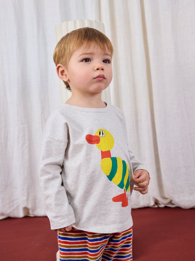Bobo Choses - T-shirt Baby Striped Duck Light Heather Grey