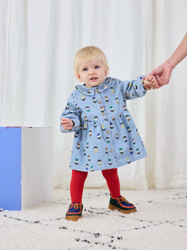Bobo Choses - Jurk Baby Game Pawns All Over Denim Light Blue
