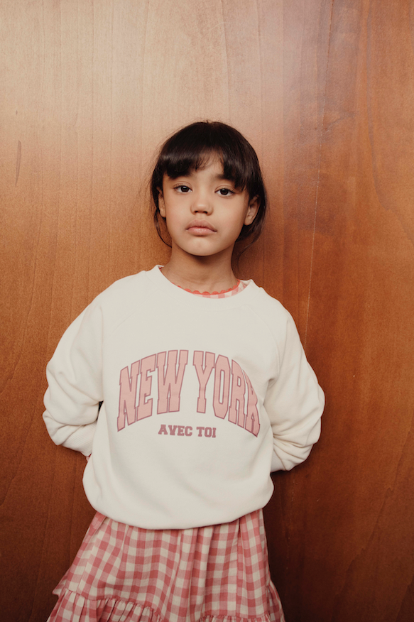Creme babysweater van Emile et Ida met opdruk “New York avec toi”