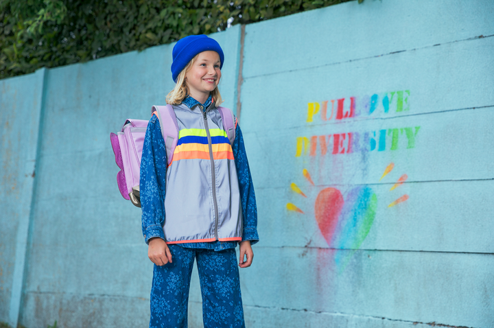 Gofluo kinder fluo vestje New York in grijs met reflecterende stof en fluokleuren