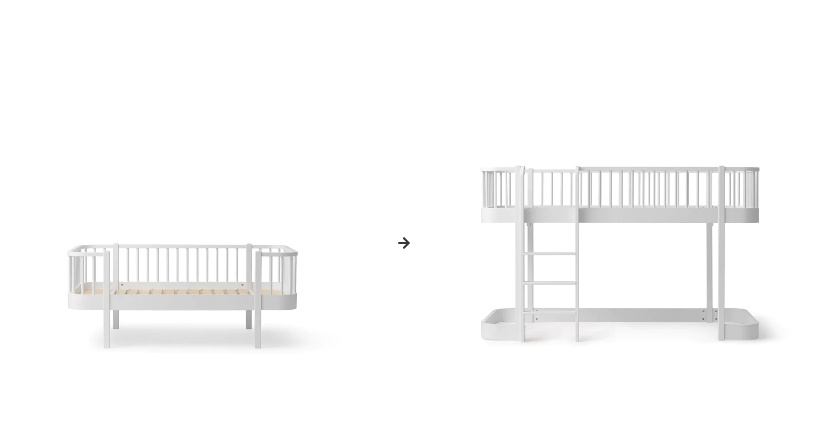 Conversieset van Oliver Furniture om een day bed om te zetten naar een low loft bed, getoond in wit .