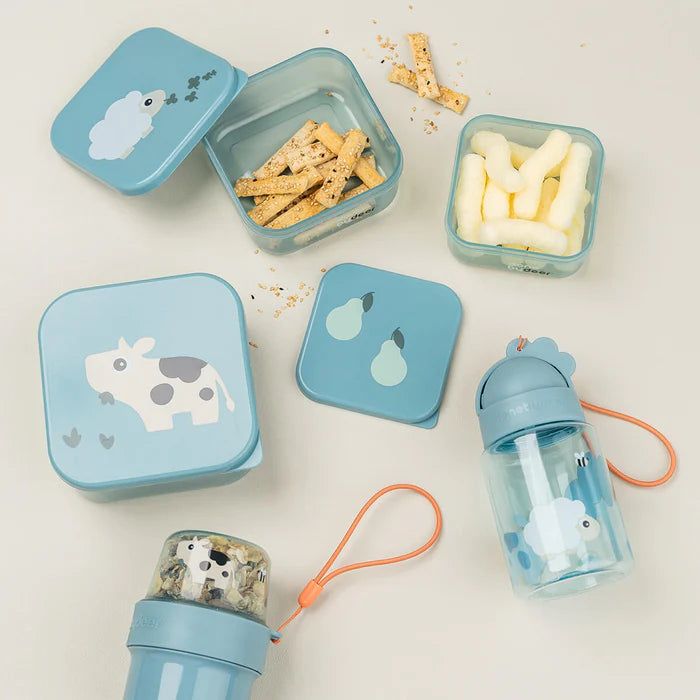 Done by Deer – Snackdoosje Tiny Farm Blue | Set van 3