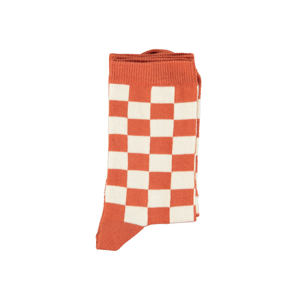 Sokken Checkered Terracotta / Ecru