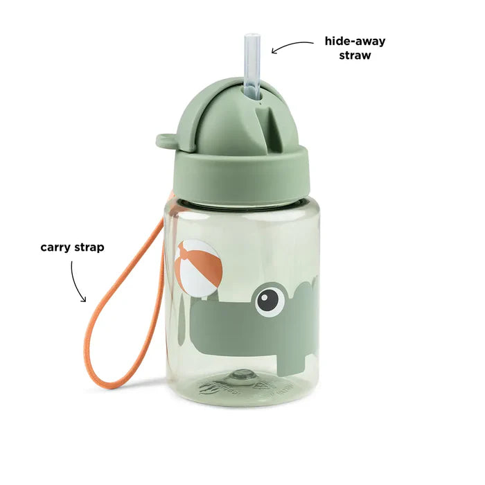 Drinkfles Done by Deer met rietje in groen en Croco print