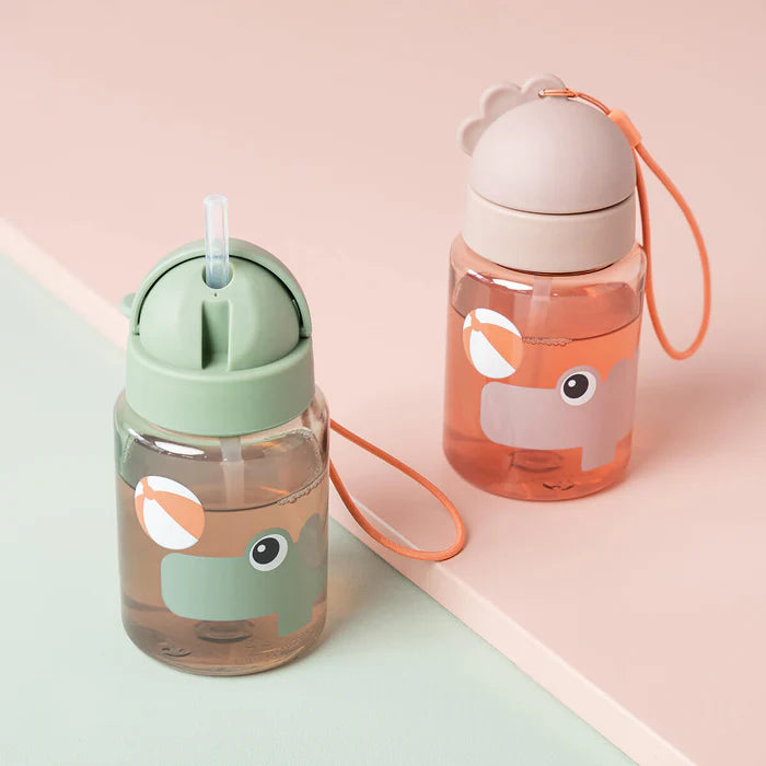 Drinkfles Done by Deer met rietje in groen en Croco print