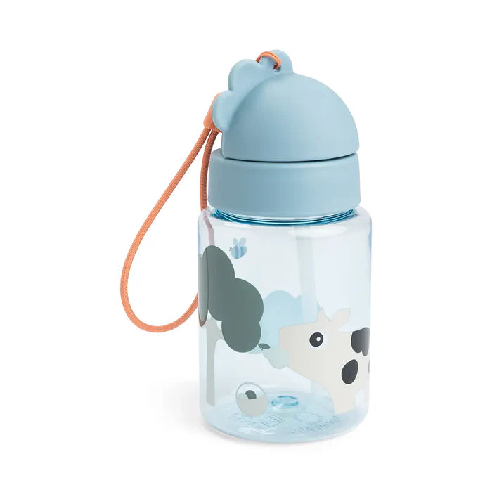 Drinkfles Done by Deer met rietje in blauw en Pigee print