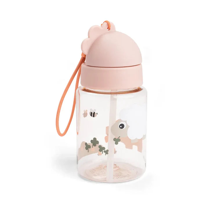 Drinkfles Done by Deer met rietje in roze en Sheepy print