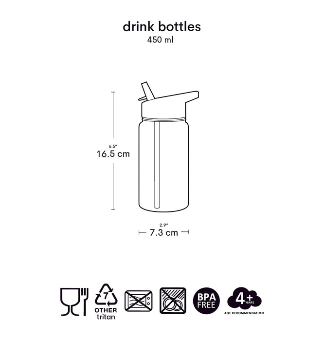 Transparante A Little Lovely Company drinkfles met dinoprint en rietje, 450 ml